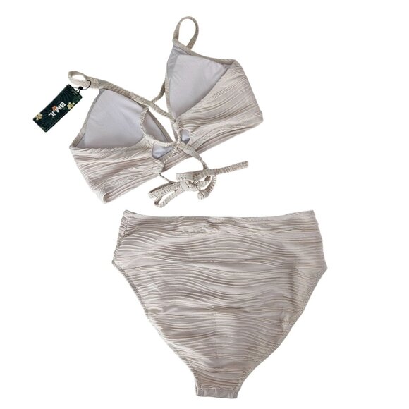 BMJL Womens Large Swimsuit High Waisted V Neck Bikini Set Beige Beach Vacation - Picture 4 of 8